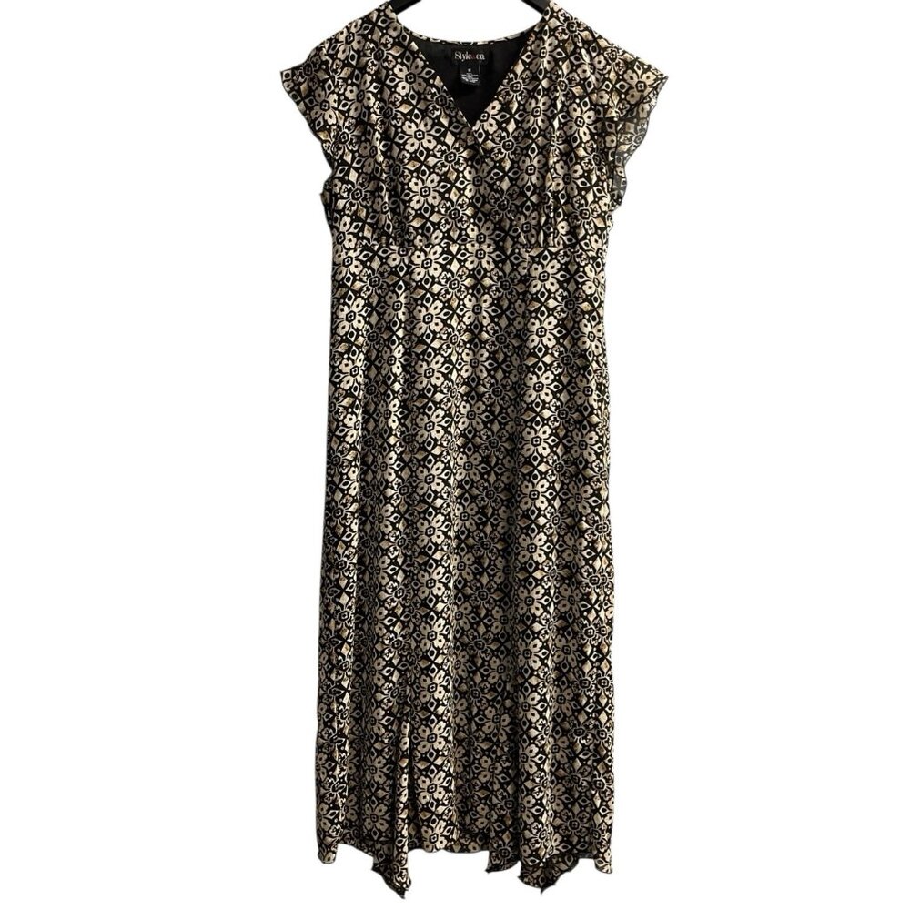 Style & Co Y2K Dress Womens 12 Dark Floral Babydoll Chiffon Maxi Grunge‎ Fairy